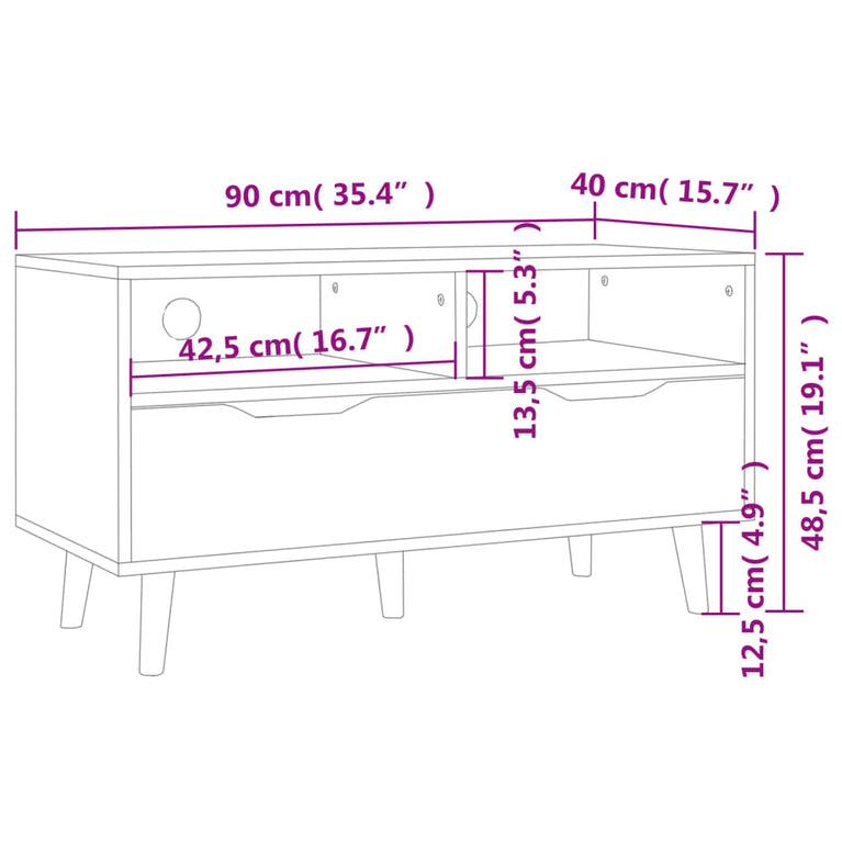 Tv-meubel 90x40x48,5 cm bewerkt hout wit