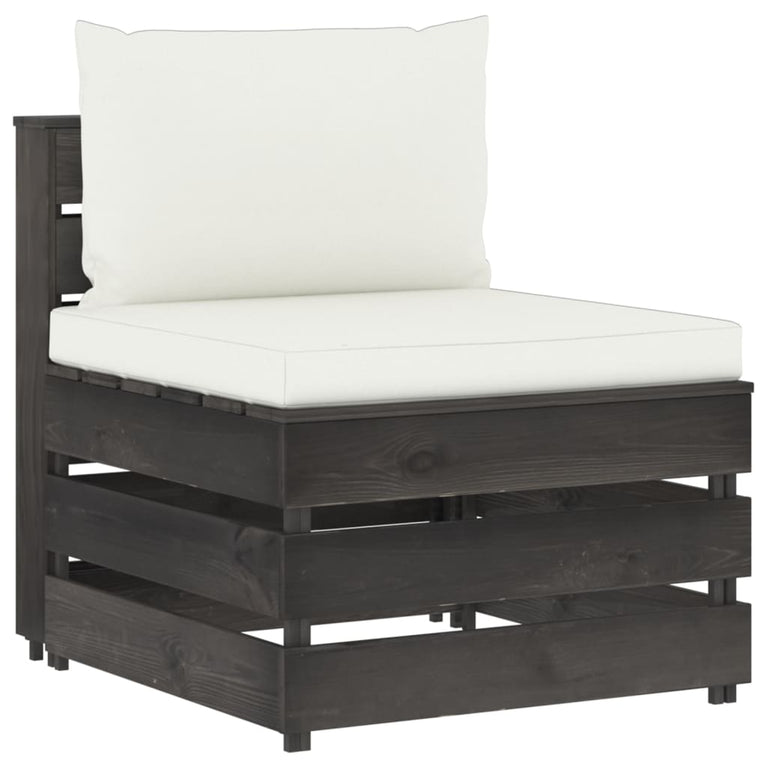 9-delige Loungeset met kussens grijs geïmpregneerd hout