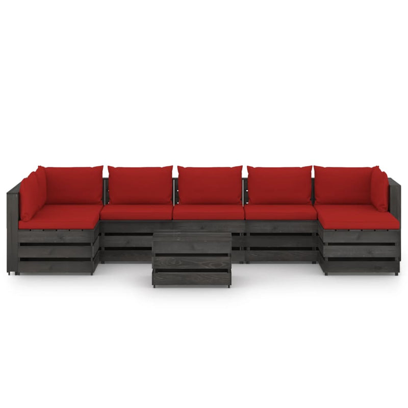 8-delige Loungeset met kussens grijs geïmpregneerd hout