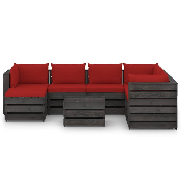 8-delige Loungeset met kussens grijs geïmpregneerd hout