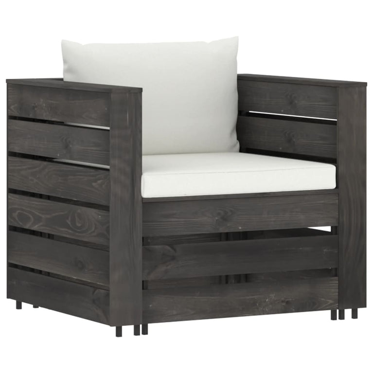 7-delige Loungeset met kussens grijs geïmpregneerd hout