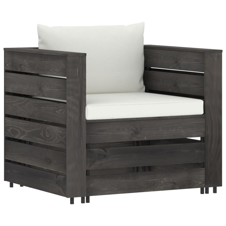 8-delige Loungeset met kussens grijs geïmpregneerd hout