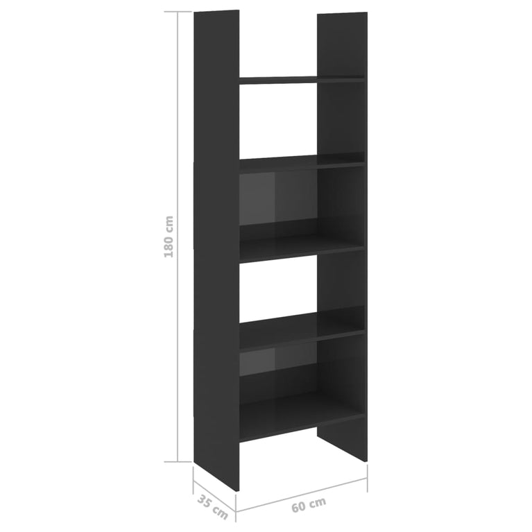 Boekenkast 60x35x180 cm spaanplaat hoogglans grijs