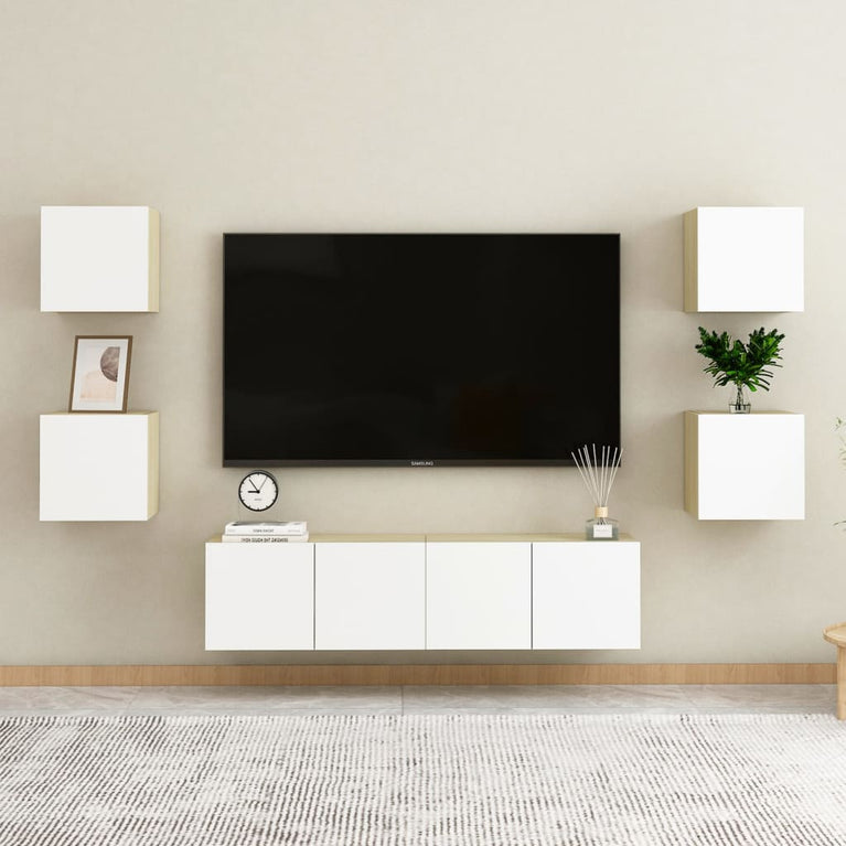 Tv-wandmeubel 30,5x30x30 cm wit en sonoma eikenkleurig