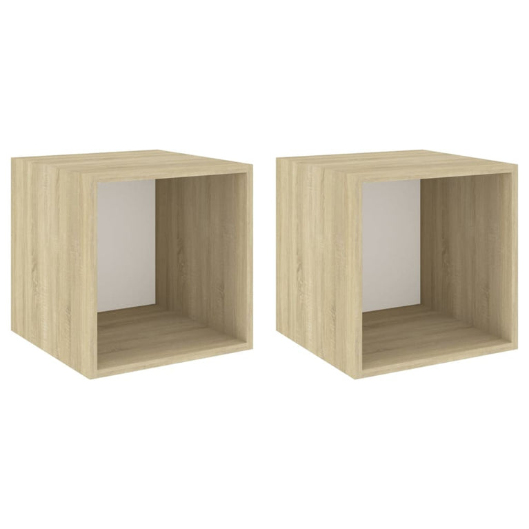 Wandkasten 2 st 37x37x37 cm bewerkt hout wit sonoma eikenkleur
