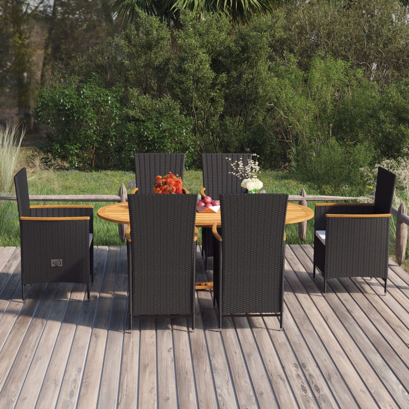 7-delige Tuinset poly rattan zwart