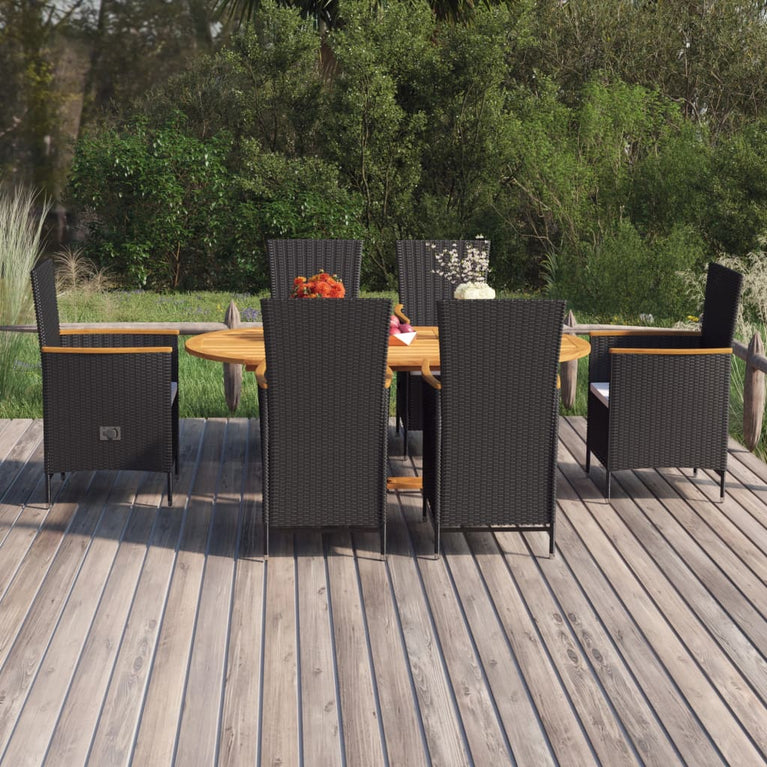 7-delige Tuinset poly rattan zwart