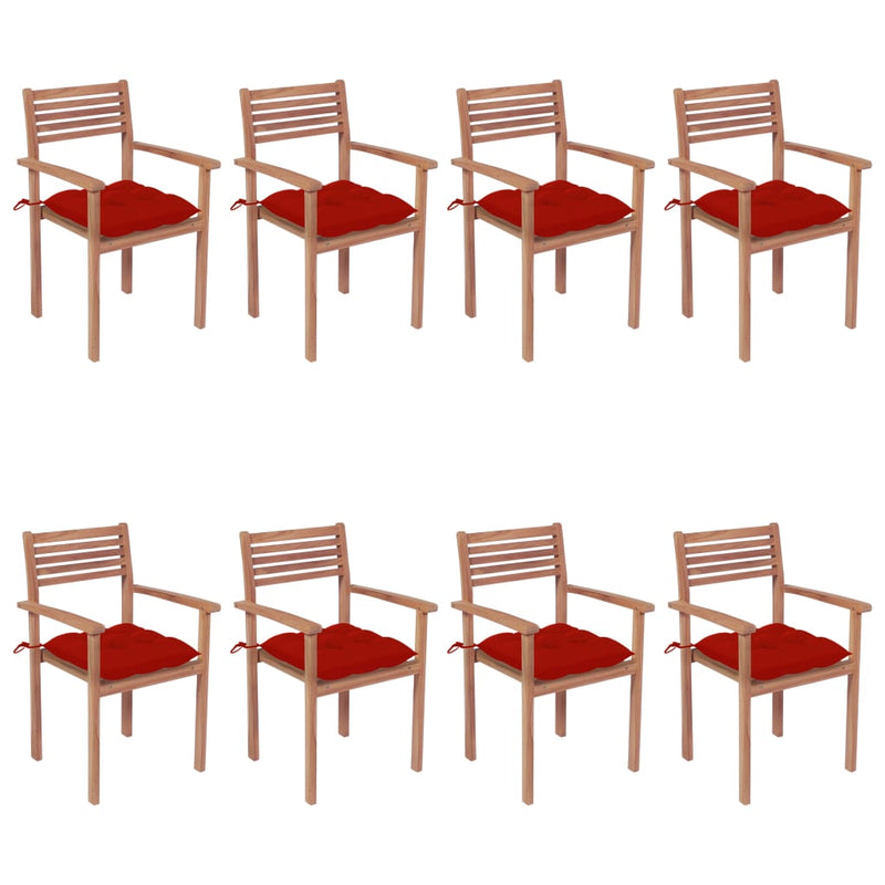 Tuinstoelen stapelbaar 8 st met kussens massief teakhout