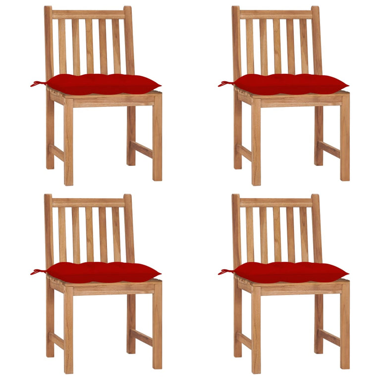 Tuinstoelen 4 st met kussens massief teakhout