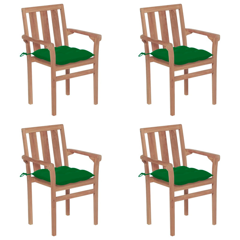 Tuinstoelen stapelbaar 4 st met kussens massief teakhout