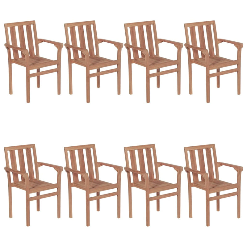 Tuinstoelen stapelbaar 8 st met kussens massief teakhout