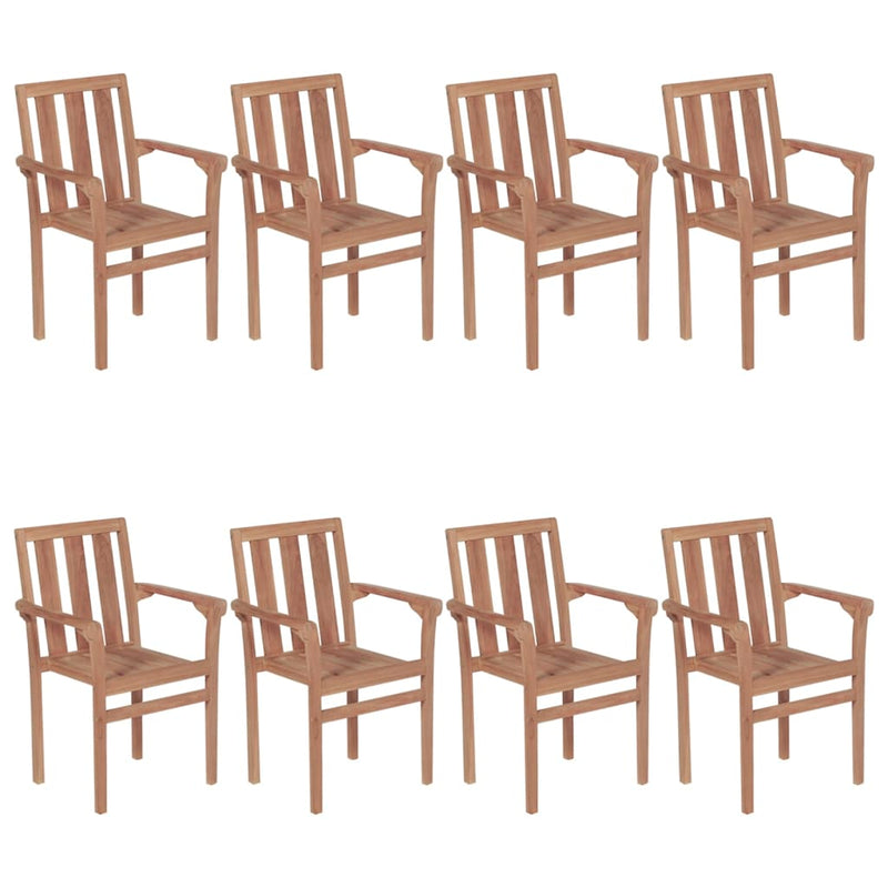 Tuinstoelen stapelbaar 8 st met kussens massief teakhout