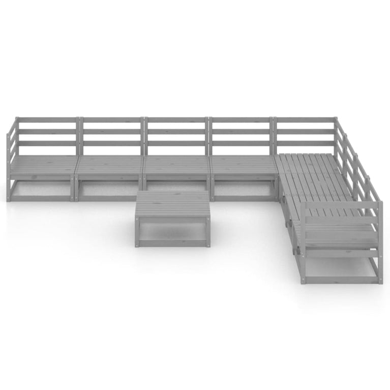 9-delige Loungeset massief grenenhout grijs