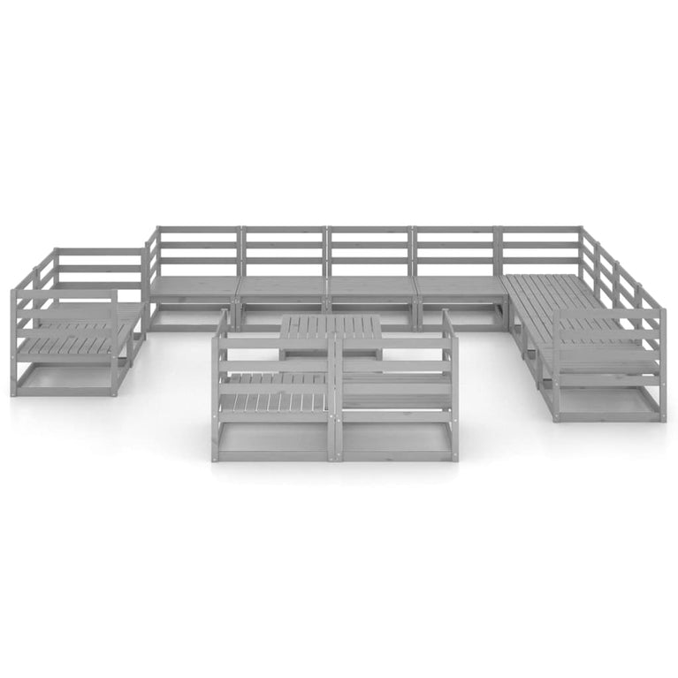 13-delige Loungeset massief grenenhout grijs