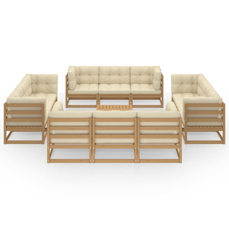 13-delige Loungeset met kussens massief grenenhout