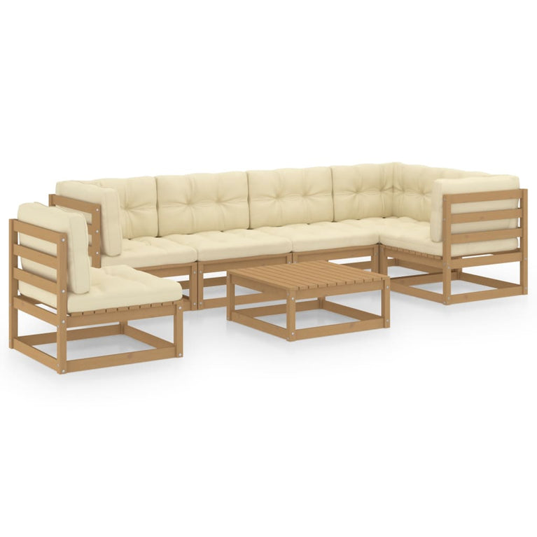 7-delige Loungeset met kussens massief grenenhout