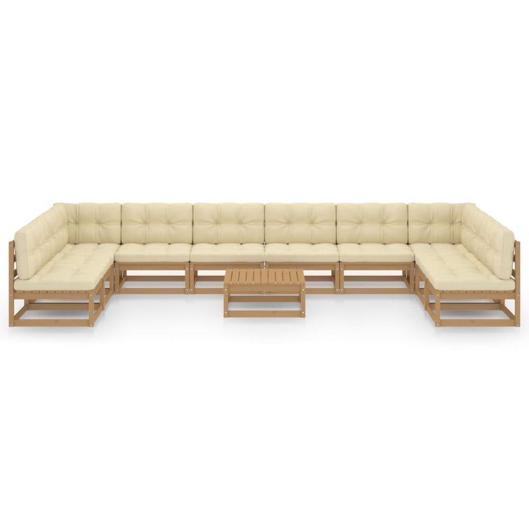 11-delige Loungeset met kussens massief grenenhout honingbruin