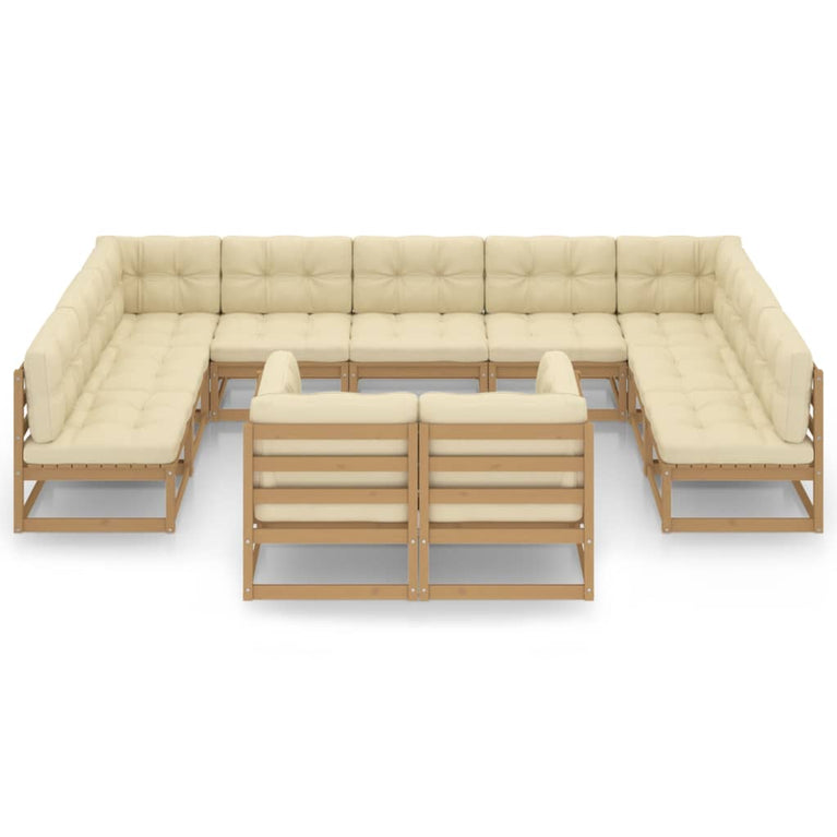 11-delige Loungeset met kussens massief grenenhout honingbruin