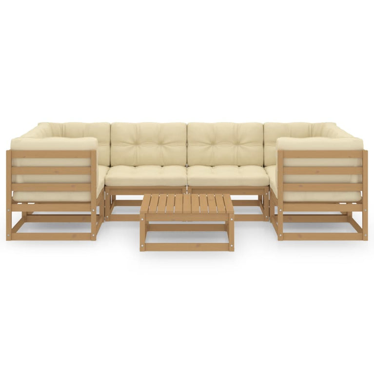 7-delige Loungeset met kussens massief grenenhout honingbruin