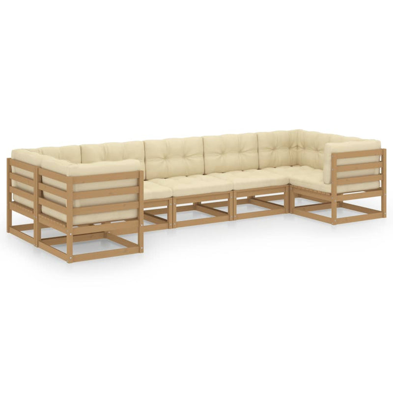 7-delige Loungeset met kussens massief grenenhout honingbruin