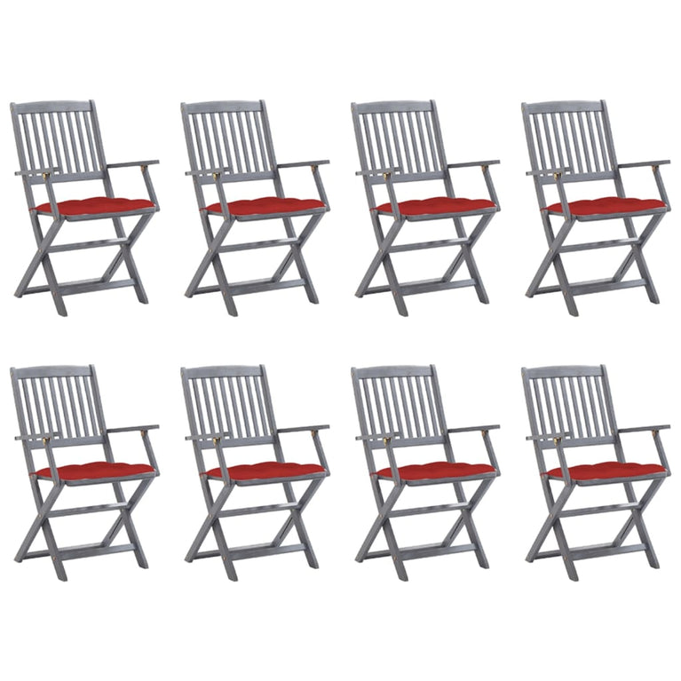 Tuinstoelen 8 st inklapbaar met kussens massief acaciahout