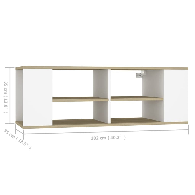 Tv-wandmeubel 102x35x35 cm bewerkt hout wit sonoma eikenkleurig