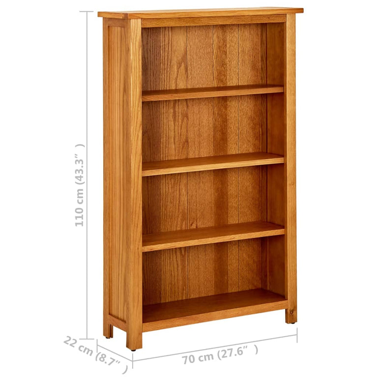 Boekenkast met 4 schappen 70x22x110 cm massief eikenhout