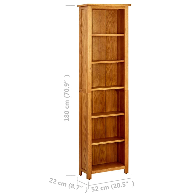 Boekenkast met 6 schappen 52x22x180 cm massief eikenhout