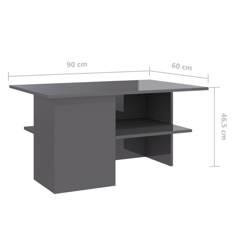 Salontafel 90x60x46,5 cm bewerkt hout hoogglans grijs