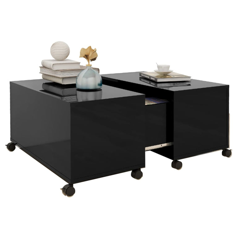 Salontafel 75x75x38 cm spaanplaat hoogglans zwart
