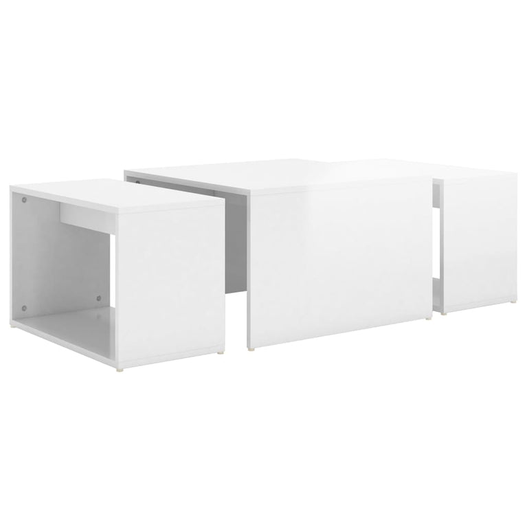 3-delige Salontafelset 60x60x38 cm hoogglans wit
