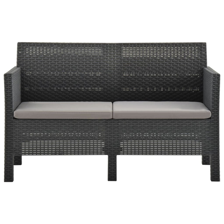 3-delige Loungeset met kussens PP rattan antracietkleurig