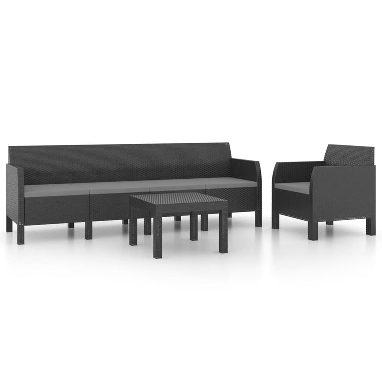 3-delige Loungeset met kussens PP rattan antracietkleurig