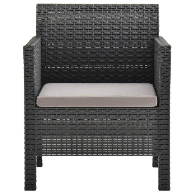 3-delige Loungeset met kussens PP rattan antracietkleurig