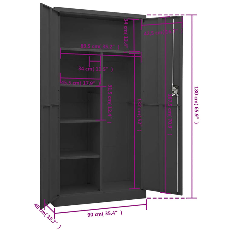 Lockerkast 90x40x180 cm staal antracietkleurig