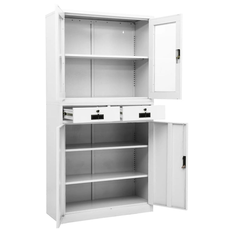 Kantoorkast 90x40x180 cm staal en gehard glas wit