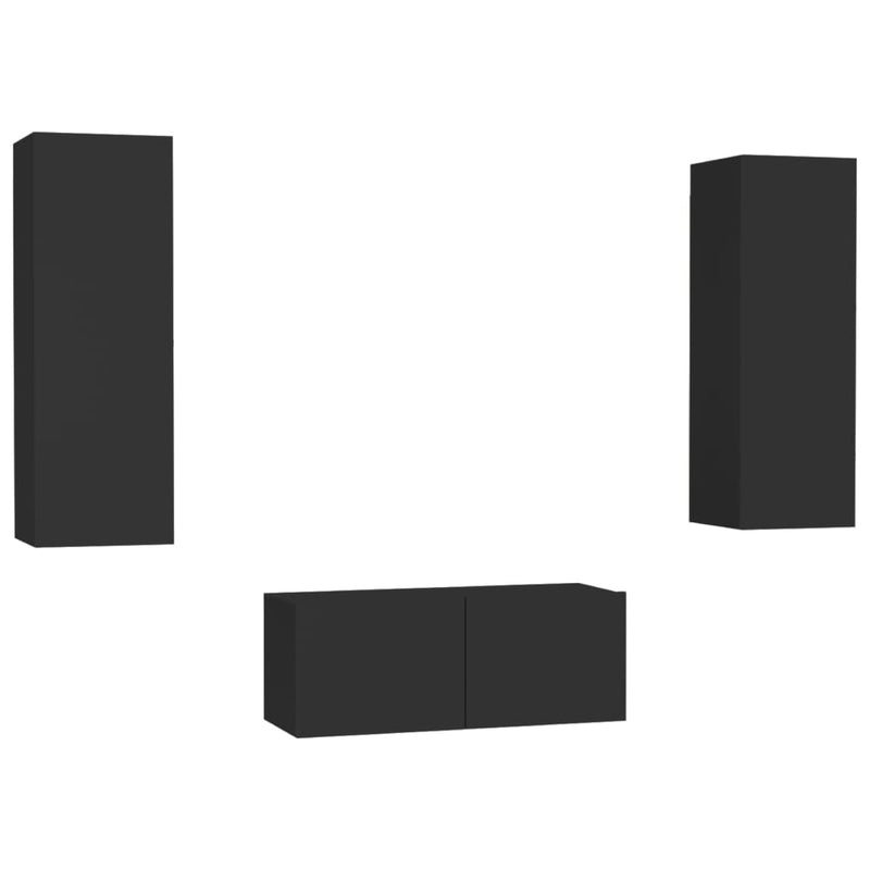 3-delige Tv-meubelset spaanplaat zwart