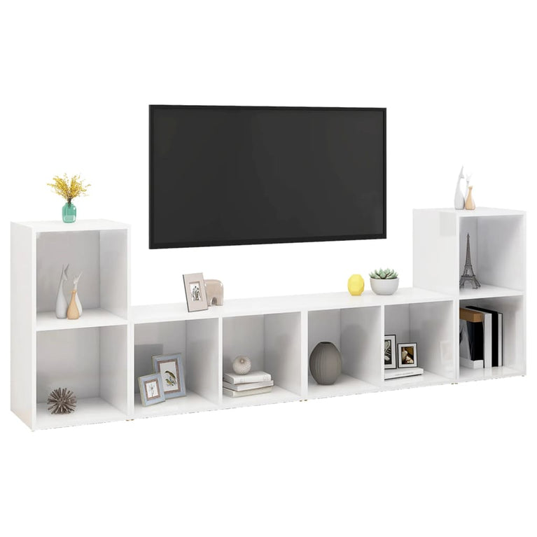 Tv-meubelen 4 st 72x35x36,5 cm spaanplaat hoogglans wit