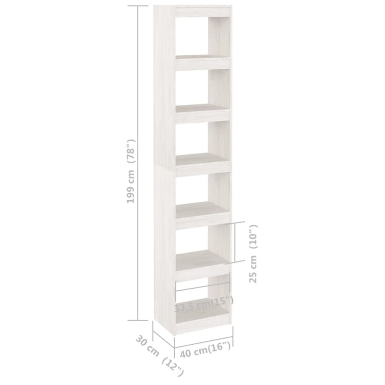 Boekenkast/kamerscherm 40x30x199 cm massief grenenhout wit