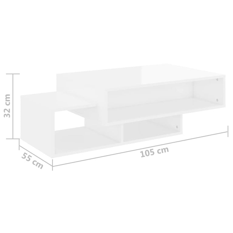 Salontafel 105x55x32 cm spaanplaat hoogglans wit