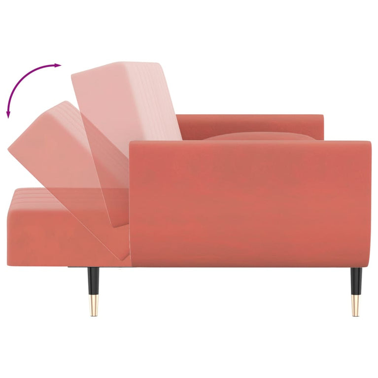 Slaapbank 2-zits met 2 kussens fluweel roze