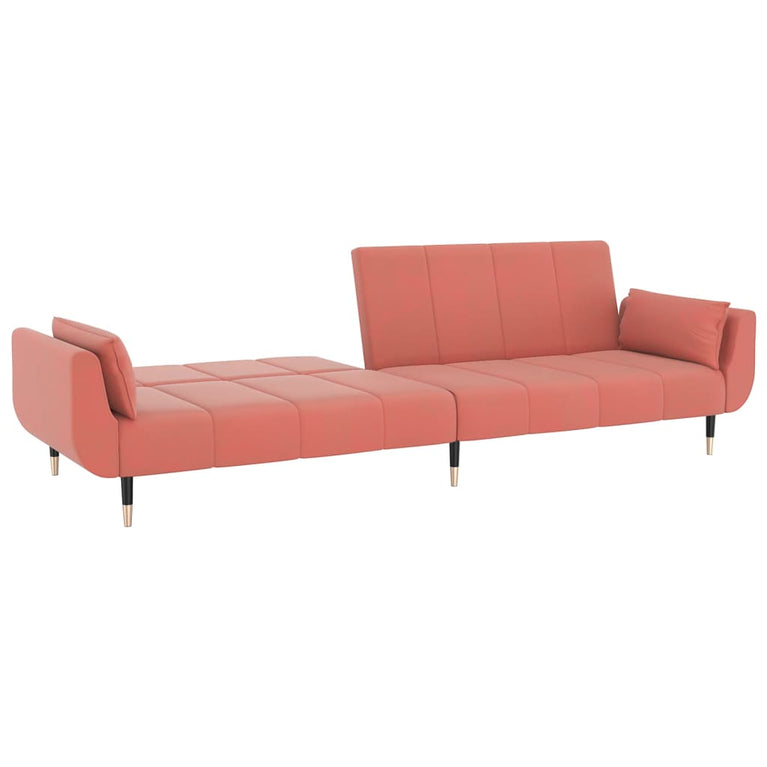 Slaapbank 2-zits met 2 kussens fluweel roze