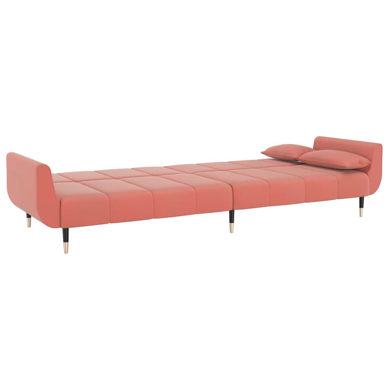 Slaapbank 2-zits met 2 kussens fluweel roze