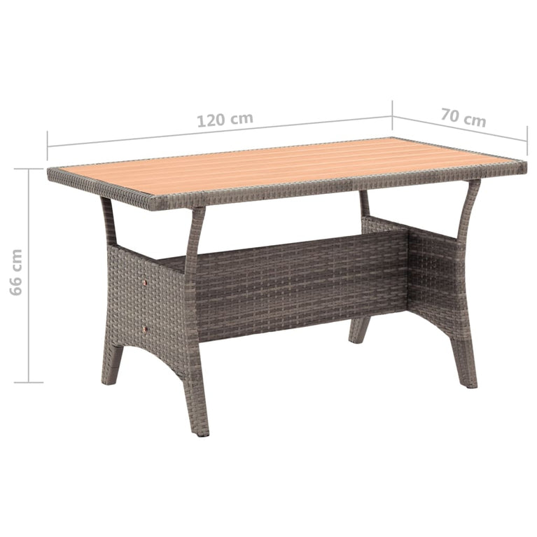 Tuintafel 120x70x66 cm poly rattan grijs