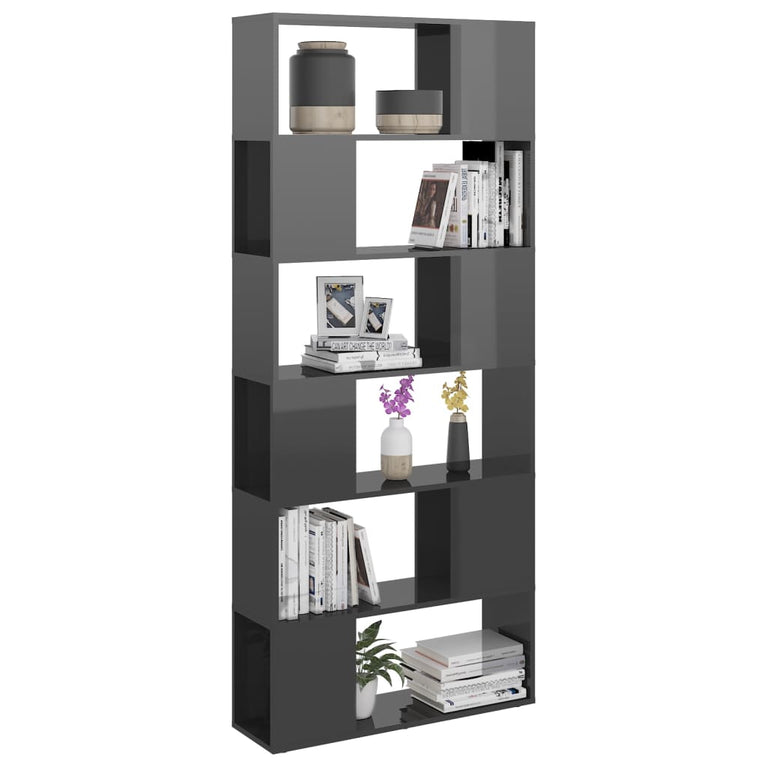 Boekenkast/kamerscherm 80x24x186 cm spaanplaat hoogglans grijs