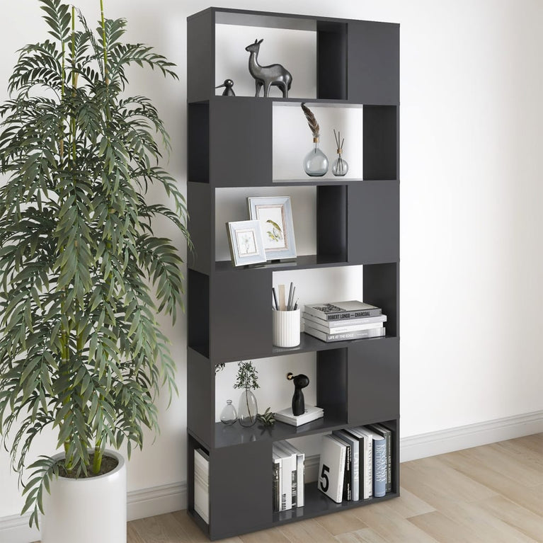 Boekenkast/kamerscherm 80x24x186 cm spaanplaat hoogglans grijs