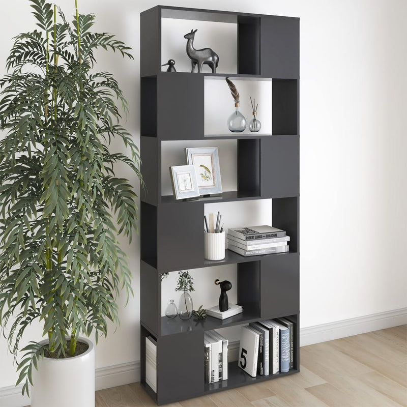 Boekenkast/kamerscherm 80x24x186 cm spaanplaat hoogglans grijs