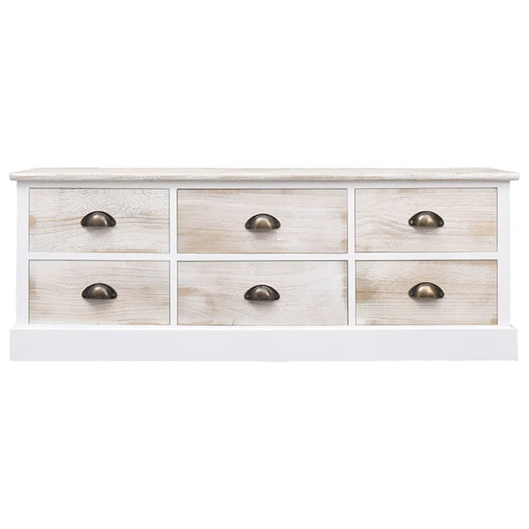 Tv-meubel 108x30x40 cm massief paulowniahout wit en lichtbruin
