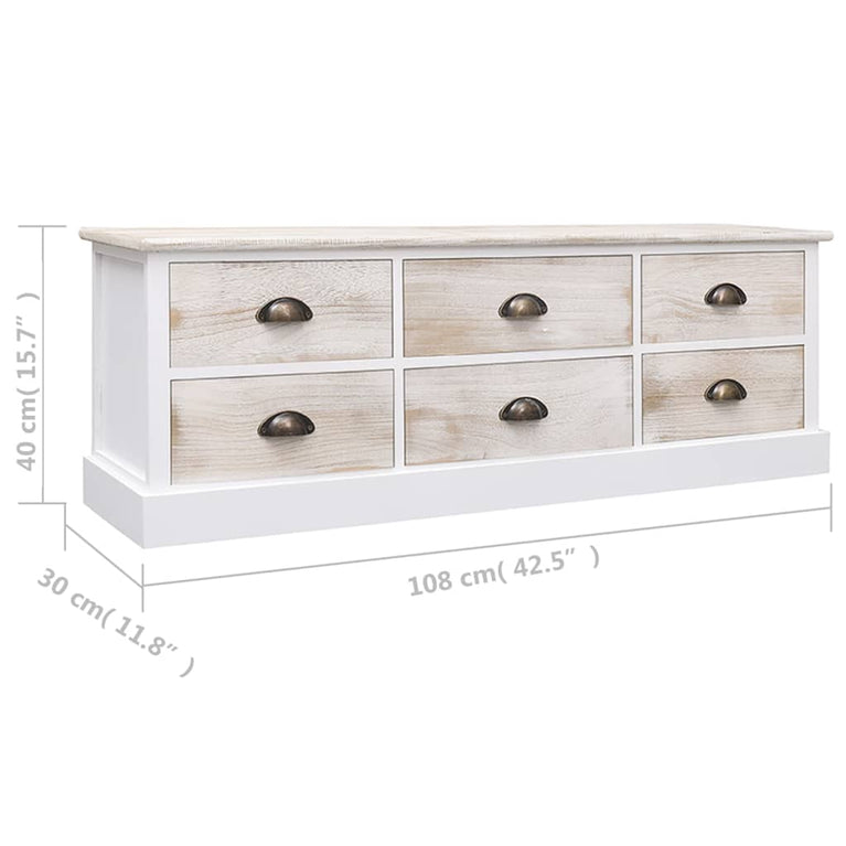 Tv-meubel 108x30x40 cm massief paulowniahout wit en lichtbruin