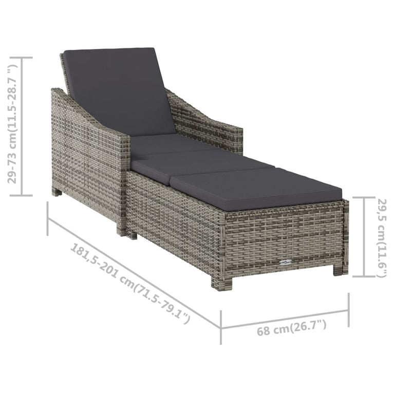Ligbed met donkergrijs kussen poly rattan grijs
